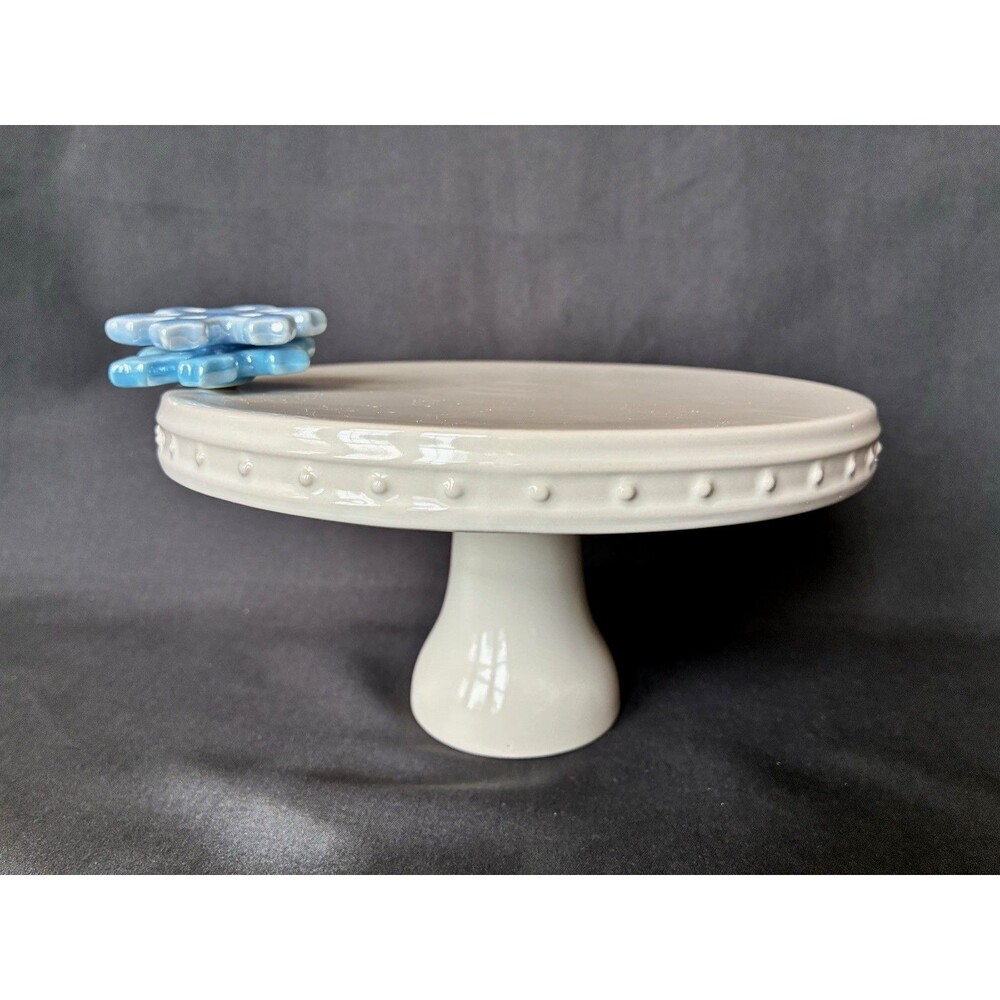 Nora Fleming Pearl Dot 8" Pedestal Cake Stand Plate White + Dbl Snowflake Mini